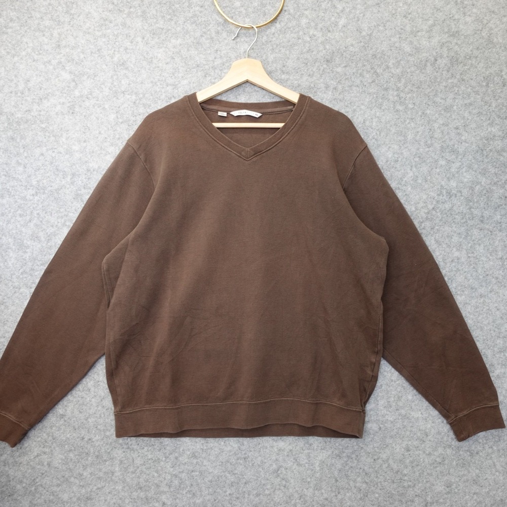 Cutter and Buck Mens Sweater L Brown Pima Cotton Chocolate  V Neck Pullover Golf